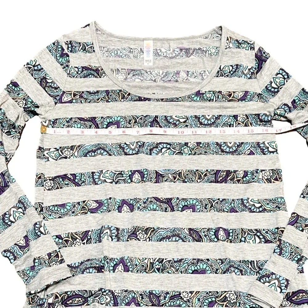 Lularoe Striped Long Sleeve Rayon Polyester Gray Patterned Top Women’s Sz XS - Picture 11 of 12